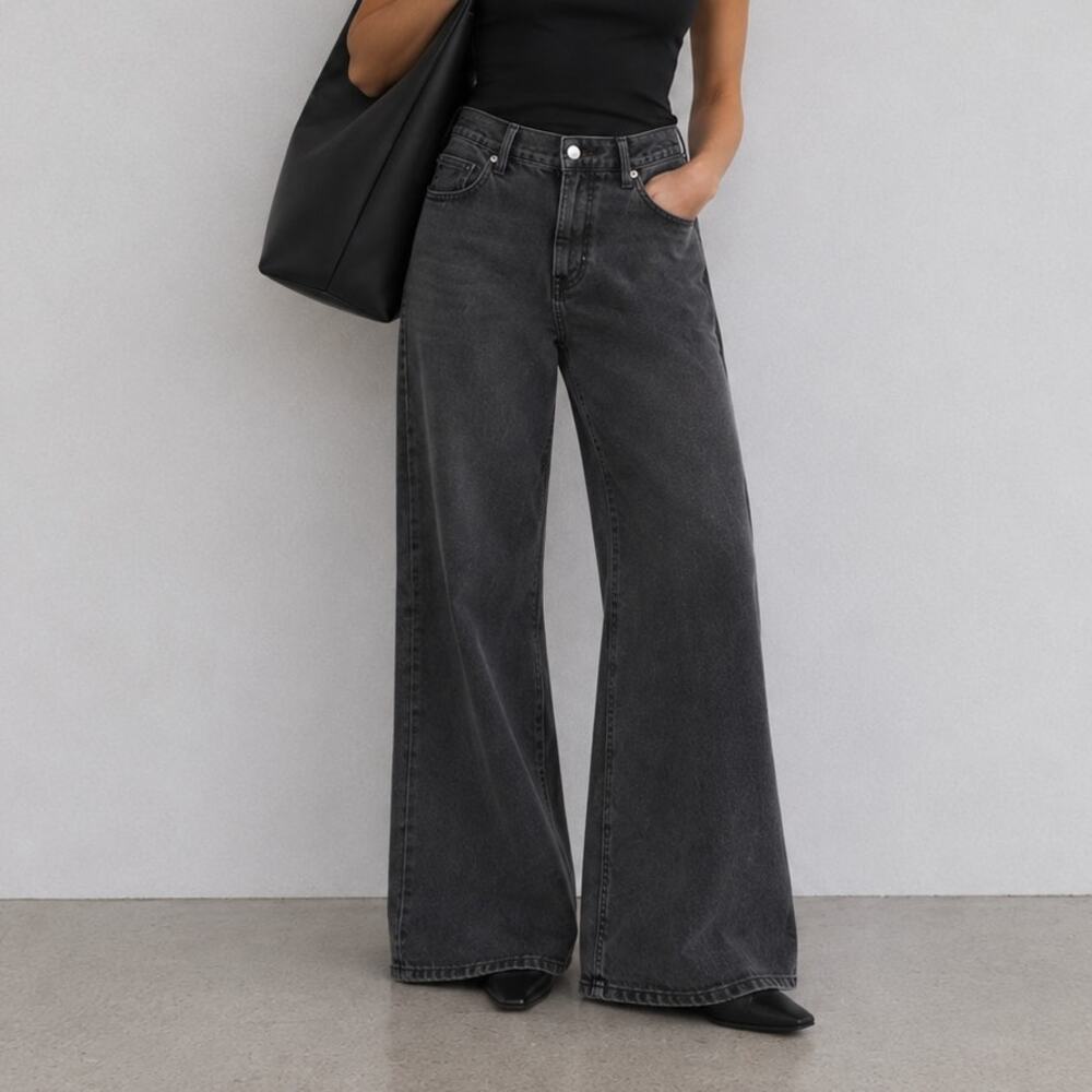 Frame Le Palazzo Jeans Womens 29 Black Denim High-rise Wide Leg